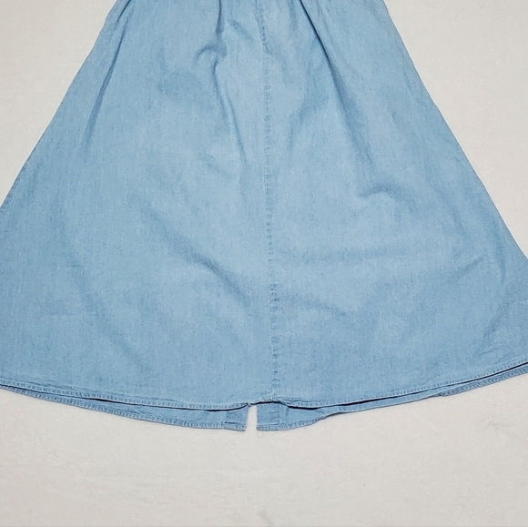 Vintage Cabin Creek Boho Light Wash High Waisted Pleated Button Chambray Skirt - Picture 10 of 11